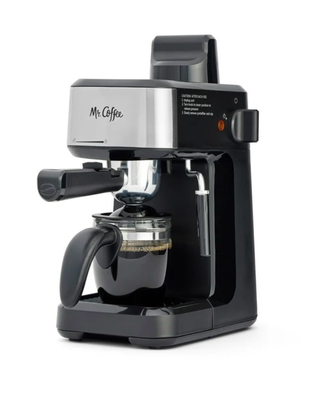 Mr. Coffee 4-Shot Steam Espresso Machine Cappuccino & Latte Maker Glass Carafe